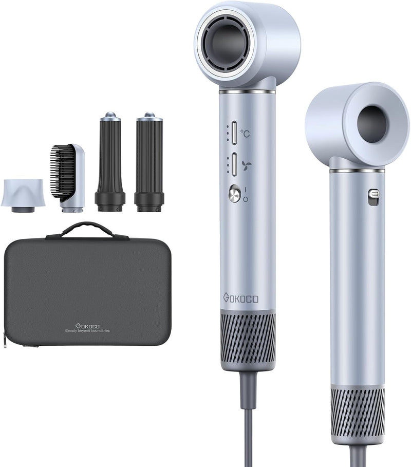 GOKOCO Secador de Cabelo 5 em 1 Conjunto, 1400W Alta Velocidade 110000 Rpm, Kit Modelador Liso e Cacheado com Bocal Magnético BIVolt