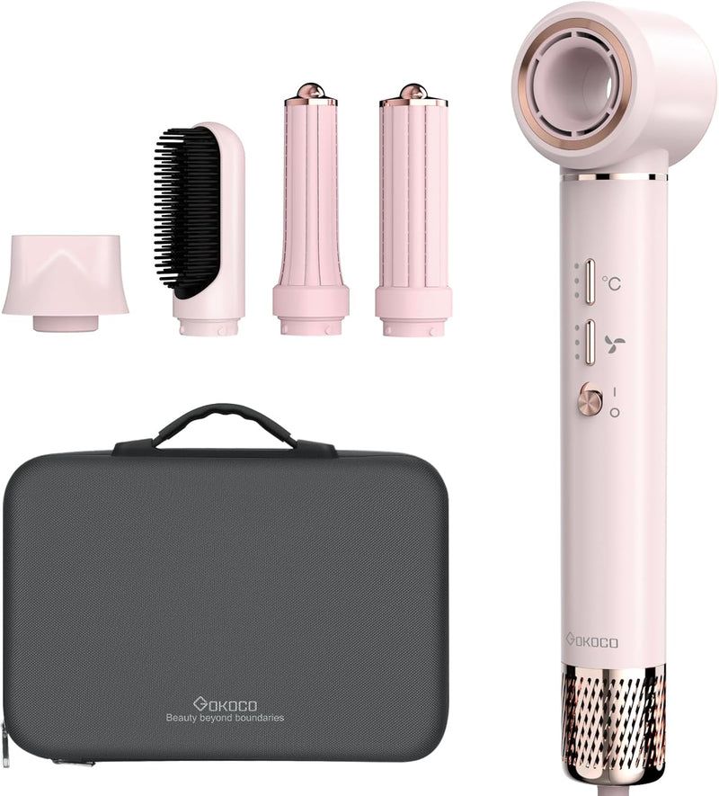 GOKOCO Secador de Cabelo 5 em 1 Conjunto, 1400W Alta Velocidade 110000 Rpm, Kit Modelador Liso e Cacheado com Bocal Magnético BIVolt